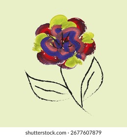 Flor de Vector en el estilo del trazo del pincel de la pintura al óleo, estilo del grunge, interior, diseño 