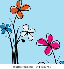 vector flower on lifght blue background.