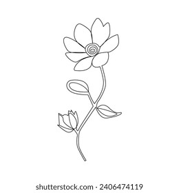Flor vectorial en dibujo de una línea aislado en fondo blanco minimalista 