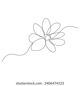 Vector flower in one line art drawing isolated on white background minimalist 