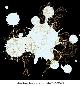Vector flower of orchid. Ink illustration isolated.