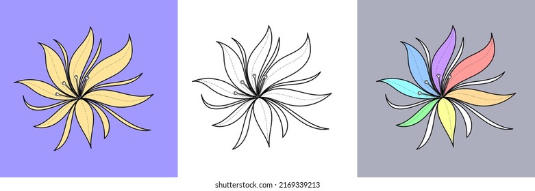 Vector flower with outline. Stylish illustration for design.	