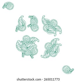 Vector flower paisley design elements, isolated on white. Elegant design.