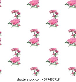 Vector flower patch embroidery in watercolor style. Vintage floral bouquet with peony and rose on white wallpaper background. Beautiful floral seamless pattern.