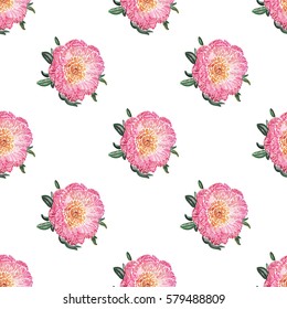 Vector flower patch embroidery in watercolor style. Vintage rose flowers on white wallpaper background. Beautiful floral seamless pattern.