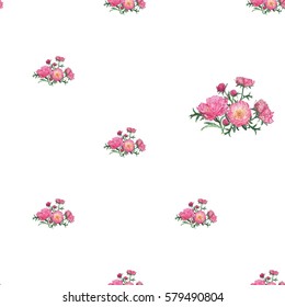 Vector flower patch embroidery in watercolor style. Beautiful flowers composition on white wallpaper background. Floral seamless pattern.