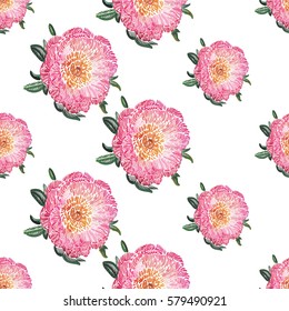 Vector flower patch embroidery in watercolor style. Vintage rose flowers on white wallpaper background. Beautiful floral seamless pattern.