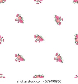 Vector flower patch embroidery in watercolor style. Beautiful flowers composition on white wallpaper background. Floral seamless pattern.