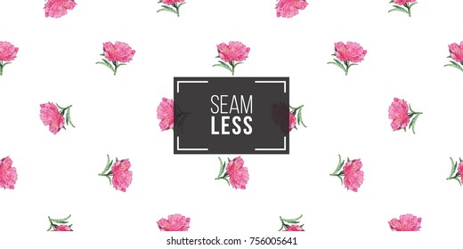 Vector flower patch embroidery in watercolor style. Vintage peony flowers on white wallpaper background. Beautiful floral seamless pattern.