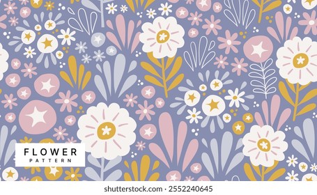 Diseño de fondo de patrón de flores de Vector, patrón sin costuras, diseño plano