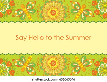 Vector flower pattern. Botanic texture, detailed flowers illustrations. Doodle hand drawn style, folk gentle floral background. Card template