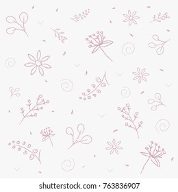 Vector flower pattern. Botanical seamless texture, wedding, scrapbook, surface textures, gift wrapping paper. Vector illustration in powder-pink color.