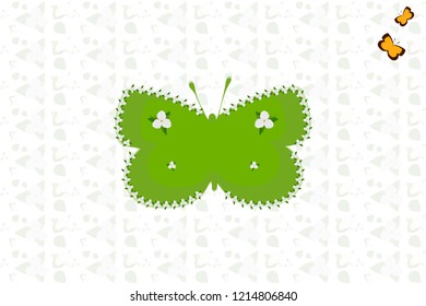 Vector Flower Pattern With Butterfly. Trillium Grandiflorum. Large White Trillium.