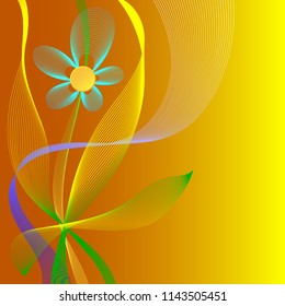 Vector flower pattern with colored lines with gradient fill. The abstract form of a plant with leaves and Bud on a yellow background. Free space for the label.