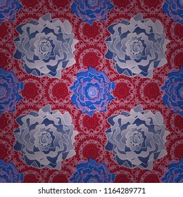 Vector flower pattern. Colorful seamless botanic pattern, detailed flowers illustrations in orange, white and blue colors. Doodle style, spring floral background.