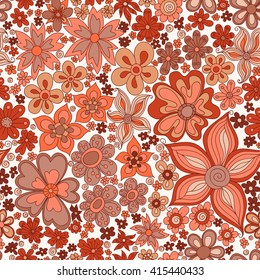 Vector flower pattern. Colorful seamless botanic texture, detailed flowers illustrations. Doodle style, spring floral background.