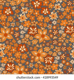 Vector flower pattern. Colorful seamless botanic texture, detailed flowers illustrations. Doodle style, spring floral background.