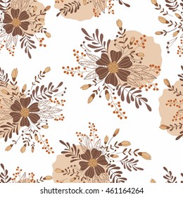 Vector flower pattern. Colorful seamless botanic texture, detailed flowers illustrations. Doodle style, spring floral background.