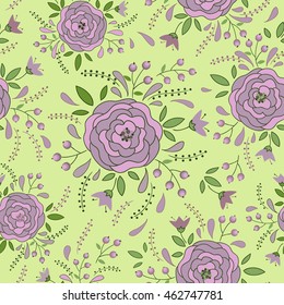 Vector flower pattern. Colorful seamless botanic texture, detailed flowers illustrations. Doodle style, summer floral background.
