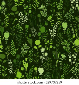 Vector flower pattern. Colorful seamless botanic texture, detailed flowers illustrations. Doodle style, spring floral background.