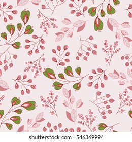 Vector flower pattern. Colorful seamless botanic texture, detailed flowers illustrations. Doodle style, spring floral background.