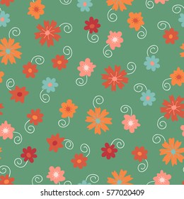 Vector flower pattern. Colorful seamless botanic texture, detailed flowers illustrations. Doodle style, spring floral background.