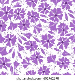 Vector flower pattern. Colorful seamless botanic texture, detailed flowers illustrations. Doodle style, spring floral background.