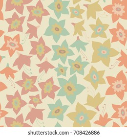 Vector flower pattern. Colorful seamless botanic texture, detailed flowers illustrations. Doodle style, spring floral background