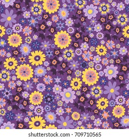 Vector flower pattern. Colorful seamless botanic texture, detailed flowers illustrations. Doodle style, spring floral background