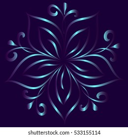 Vector  flower pattern. Elegant floral background Mandala design element. Unusual flourish ornament. Blue, brown, beige. blue pattern on a black background. brilliant flower
