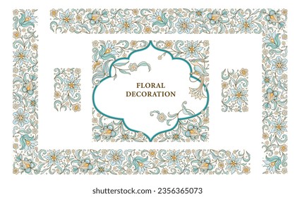 Patrón de flor vectorial, marco cuadrado floral, viñetas de esquina, borde, plantilla de diseño de tarjeta. Elementos de estilo oriental. Bordes florales, ilustración floral. Ornamentos indios. Ornamento étnico aislado