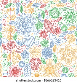Vector flower pattern on white background. Wallpaper, fabric design.