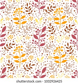 Vector flower pattern. Seamless botanic texture, detailed flowers illustrations. All elements are not cropped and hidden under mask. Floral pattern in doodle style, spring floral background.