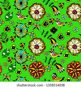 Vector flower pattern. Seamless botanic texture, detailed flowers illustrations. All elements are not cropped and hidden under mask. Floral pattern in doodle style, spring floral background. - Vector