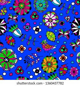 Vector flower pattern. Seamless botanic texture, detailed flowers illustrations. All elements are not cropped and hidden under mask. Floral pattern in doodle style, spring floral background. - Vector 