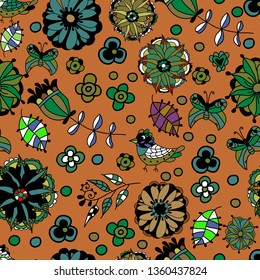 Vector flower pattern. Seamless botanic texture, detailed flowers illustrations. All elements are not cropped and hidden under mask. Floral pattern in doodle style, spring floral background. - Vector 