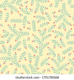 Vector flower pattern. Seamless botanic hand-drawn texture. Spring floral background summer herbs. Repeated pattern can be used for wallpaper, pattern, backdrop, surface textures.