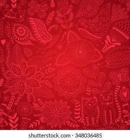 Vector flower pattern. Seamless botanic texture, detailed flowers illustrations. All elements are not cropped and hidden under mask. Floral pattern in doodle style, spring floral background.