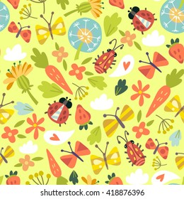 Vector flower pattern. Seamless botanic texture, detailed flowers illustrations. Floral pattern in doodle style, spring floral background.