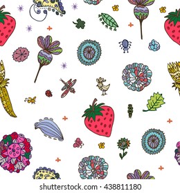 Vector flower pattern, seamless botanic texture. Doodle style,