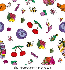 Vector flower pattern. Seamless botanic texture, Floral pattern in doodle style, summer 