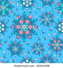 Vector flower pattern. Seamless botanic texture, detailed flowers illustrations. Floral pattern in doodle style, spring floral background