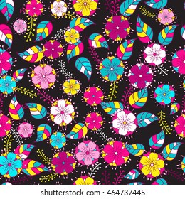 Vector flower pattern. Seamless botanic texture, detailed  illustrations.  doodle style, spring floral background