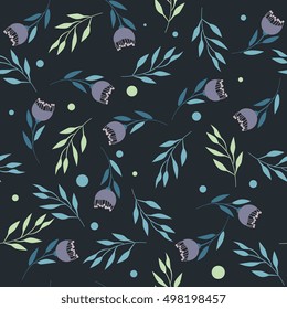 Vector flower pattern. Seamless botanic texture, detailed flowers illustrations. Doodle style, spring floral background