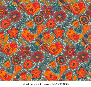 Vector flower pattern, seamless botanic texture, detailed flowers illustrations. All elements are not cropped and hidden under mask. Doodle style, spring floral background