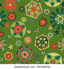 Vector flower pattern. Seamless botanic texture, detailed flowers illustrations. Doodle style, spring floral background.