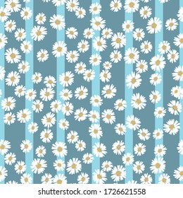 Vector flower pattern. Simple chamomile on striped background. Perfect for textile. Popular pattern for textile