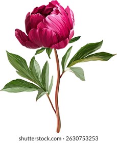 Peônia cor-de-rosa de flor vetorial. Peônia realista florescendo. Flor de primavera. Flor de peônia. Botão de flor de peônia
