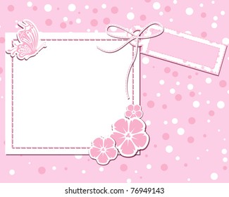 vector flower pink scrap background with butterfly