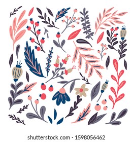 Vector flower and plant sets made by hand, design element for a holiday, wedding, invitation, print or textile.